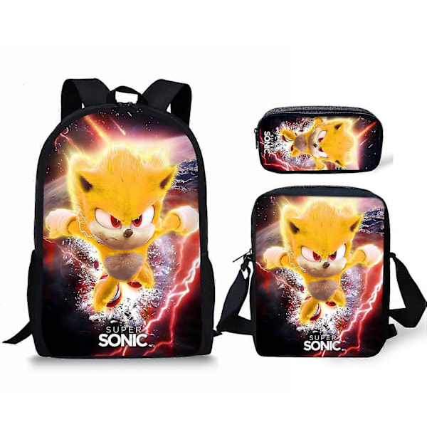 Sonic Grundskola Skolväska Tredelat Set Anime Tecknad Ryggsäck Axelväska Pennfodral hög kvalitet 14 Shoulder bag