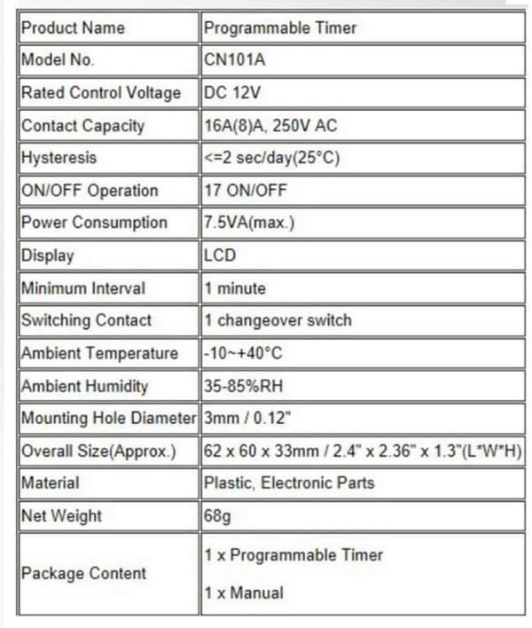 12V Digital LCD Timerkontakt CN101A, Ugentligt Programmerbart Relæ, 1 minuts Intervalkontrol.