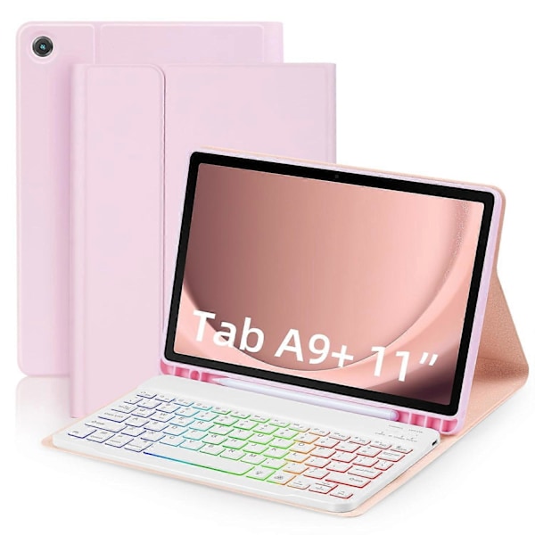Samsung Galaxy Tab A9+ Lærveske med Avtakbart RGB Bakgrunnsbelyst Tastatur Style C