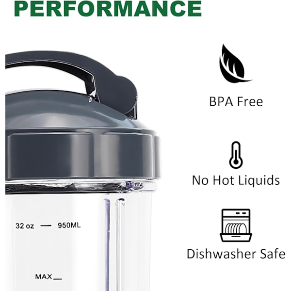 5 Dele Blender Reservedele Ekstraktorblad og 950 ml Kop til NutriBullet 600w & 900w Serien, Inklusive 1 Flip-Top To-Go Låg og 2 Gummitætninger