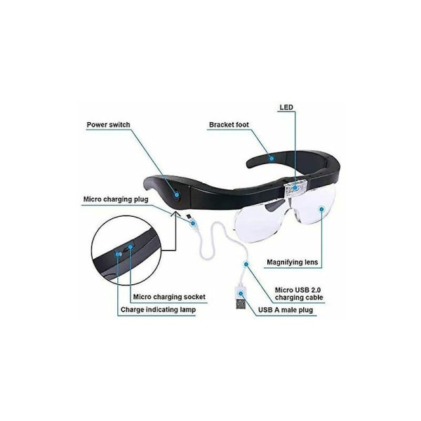 Forstørrelsesglass med 2 LED-lys, håndfri forstørrelsesglass med 4 avtakbare linser for lesing, smykkefremstilling, sying og DIY