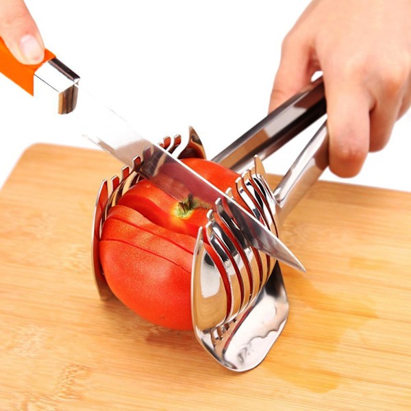 Tomatskärare Citronskärare 18/8 Rostfritt Stål Multifunktionella Runda Frukttänger Lökhållare Enkel Skivning Kiwi Frukter & Grönsaksverktyg Köksredskap