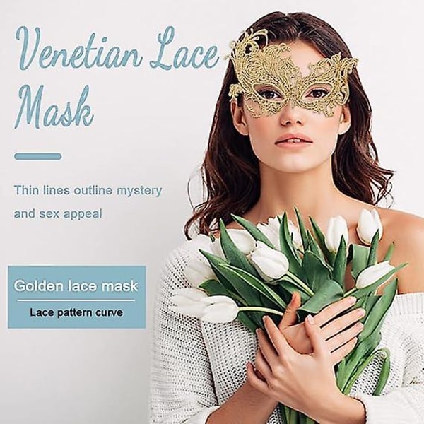 Lady Luck Venetian Mask för män, Halloween Ball Double-wire Lace Mascara Venetian Mask med Golden Phoenix - Obestämd