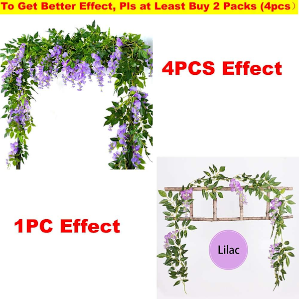 2 stk. Kunstig Wisteria Vinstok Garland Planter Blomster Kunst til Ceremoni Hjem Bryllupsdekoration Lilac