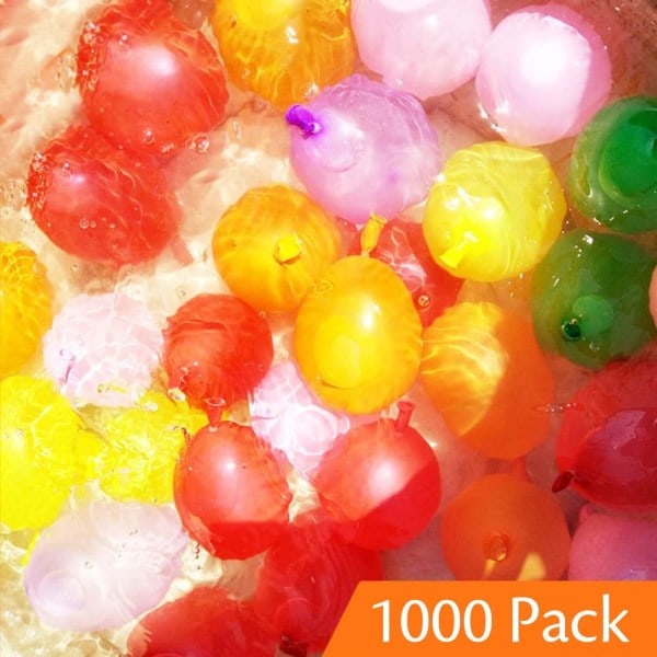 1000-pack vattenballonger i olika färger med påfyllningskit