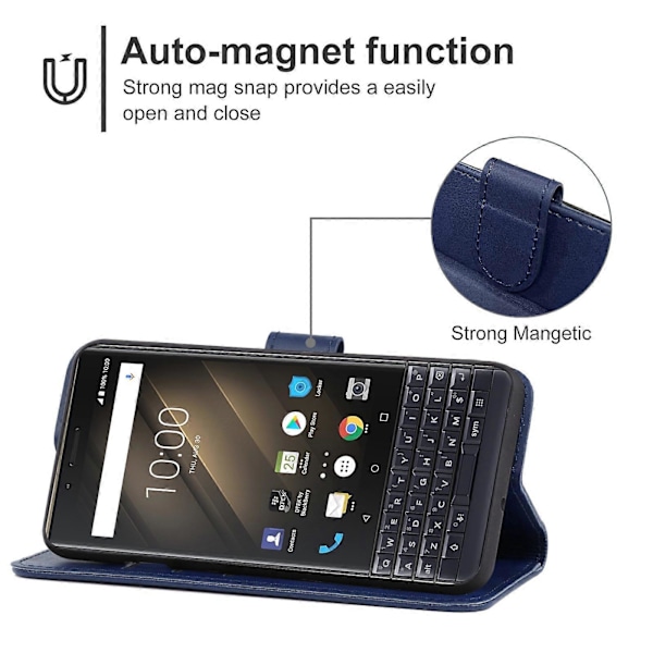 Læder telefoncover til Blackberry KEY2 Blue