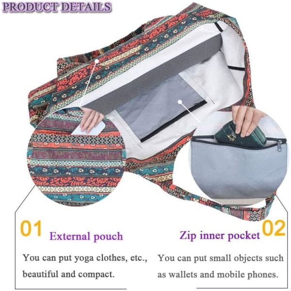 Yogamåtte taske med stor lomme og lynlåslomme, passer til de fleste