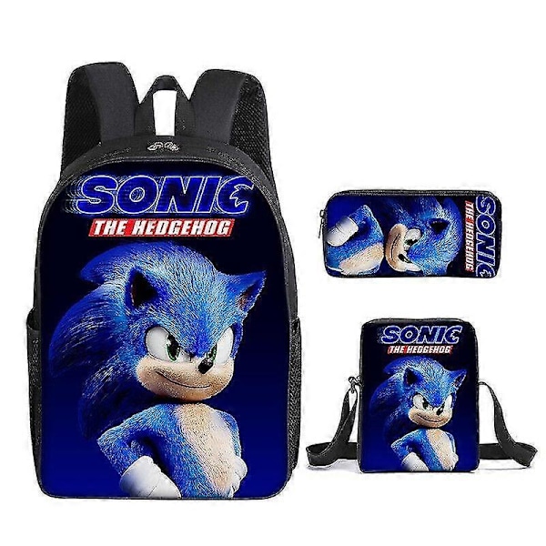 Sonic Grundskola Skolväska Tredelat Set Anime Tecknad Ryggsäck Axelväska Pennfodral hög kvalitet Z Shoulder bag