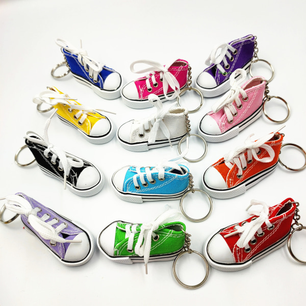 12 delar mode canvas sko hänge nyckelring presentpåse hänge,