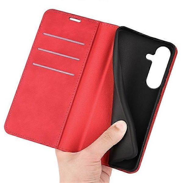 Telefoncover til Samsung Galaxy S25, Læder Wallet Cover med Hud-Touch Red