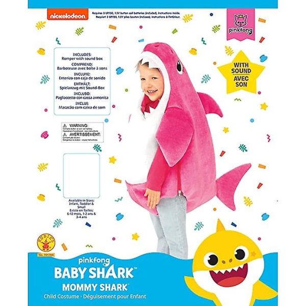 Baby Shark Kostume til Børn 110cm Pink, Afspil Baby Shark Melodi