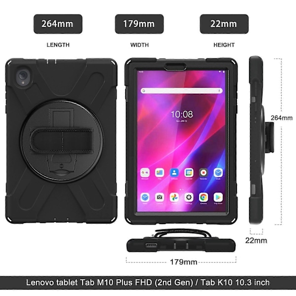 För Lenovo Tab K10 / M10 Plus Silikon + PC Skyddande Tablet Fodral (Svart)