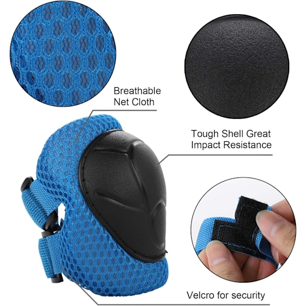 Skate-skydd för barn 6 st Justerbara knäskydd armbågsskydd handledsskydd skyddsutrustning set för cykling rullskridskoåkning sparkcykel Blue