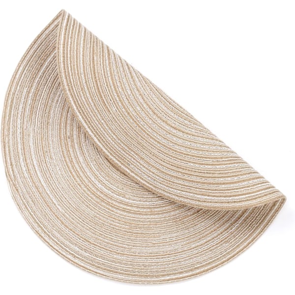 Pyöreät tablettien setti, 6 kpl, punotut kudotut tabletit, pestävät pöytätabletit, pyöreät lämmönkestävät pöytätabletit keittiöön ja ruokailuun Beige