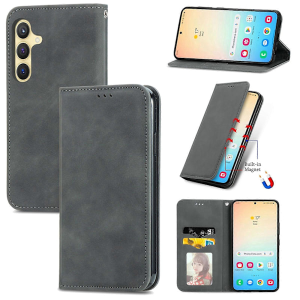 Retro Magnetiskt Läder Skal med Hudkänsla Gray For Samsung Galaxy S25+ 5G