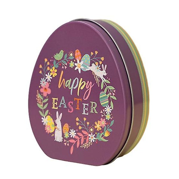 Happy Easter Godteboks Flat Egg Form Godteriboks Tegneserie Kaninmønster Bærbar Jernkunst Kjeks Kakeboks Barne Gaveboks Påskefest Gunst F