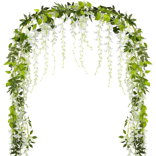 2 stk * 2 m utendørs kunstige wisteria planter girlander hengende hvite wisteria blomster falsk eføy kunstig løvverk innendørs dekorasjon for bryllup balkong Ki