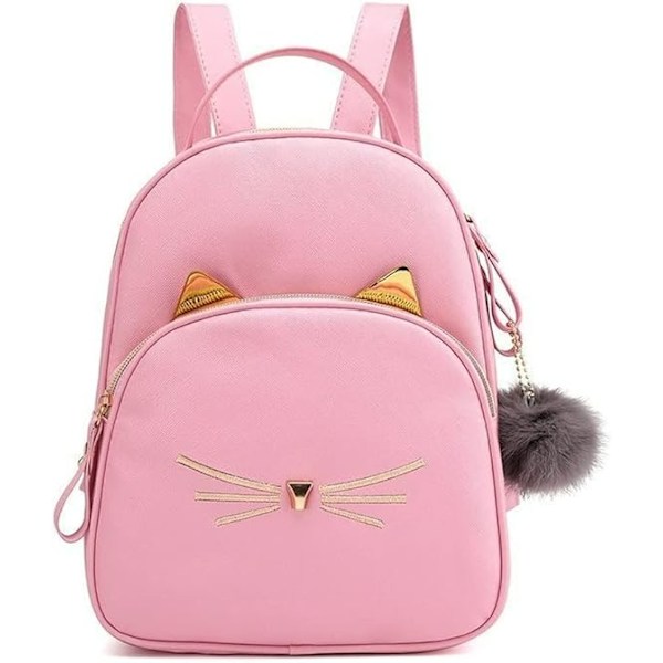 Tecknad Katt Mini Söt Ryggsäck Handväska för Kvinnor Fritid Liten Ryggsäck Dagväska PU Läder Axelväska Pink