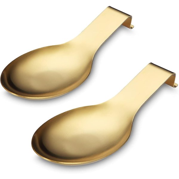 Matte Gold Spoon Rest, Stainless Steel Spoon Holder for Stove, Kitchen Utensil Holder for Ladles, Tongs, Spatula, Spoon Holder for Stove (2PC-9.5 Inch