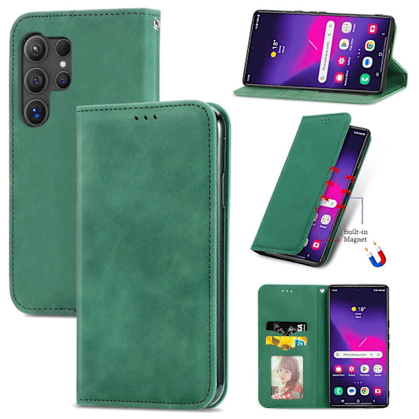 Retro Magnetiskt Läder Skal med Hudkänsla Green For Samsung Galaxy S25 Ultra 5G