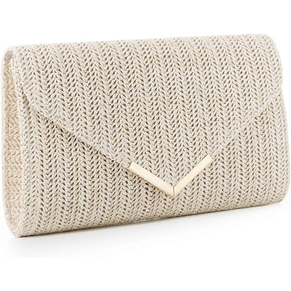 Stråtaske Clutch Raffia Rattan Sommertaske Vævede Strandtasker til Kvinder Bryllup Ferie Rejse Party 2024 (FMY) Beige