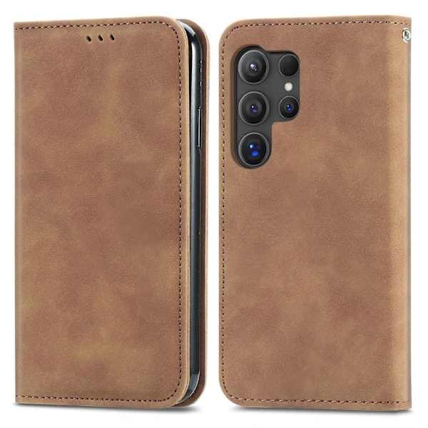 Retro Magnetiskt Läder Skal med Hudkänsla Brown For Samsung Galaxy S25 Ultra 5G