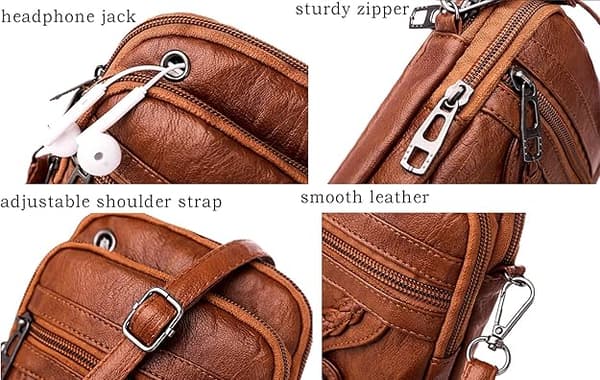 Dam Crossbody Telefonväska, Små Mjuka Läderhandväskor Axelväskor Dam Multifunktionell Påse Mini Messenger Väska Brown