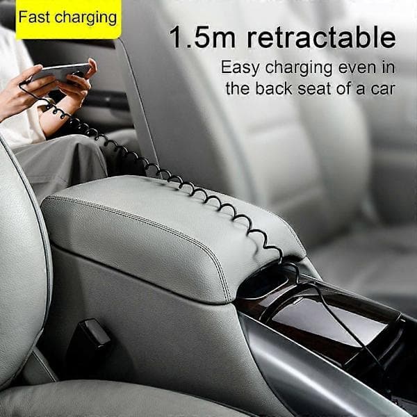 USB till USB C Spiralkabel Infällbar Billaddare Sladd Kompatibel Iphone för Android Dataöverföring Fjäderdesign 5A Sn,A