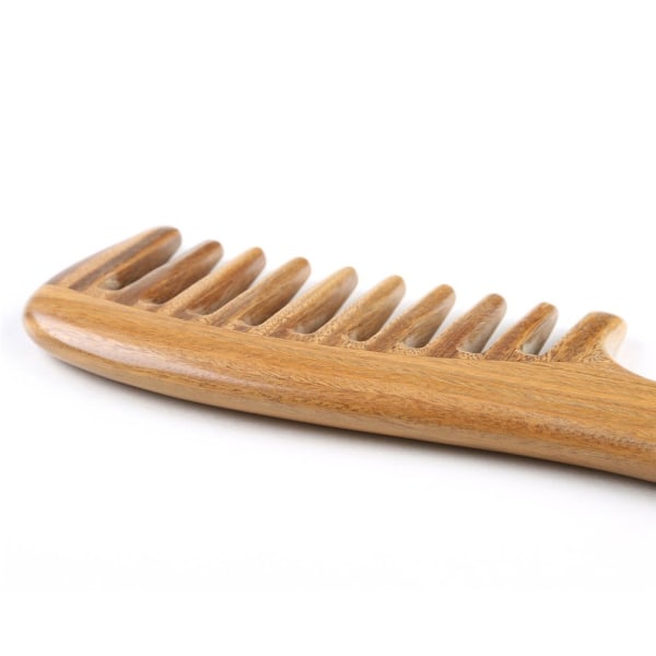 1 green sandalwood comb, wooden wide tooth comb for curly hair without static handwork