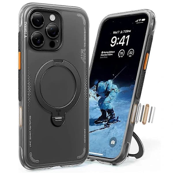 iPhone 16 Pro Max Magnetisk Deksel - TORRAS Ostand Q3 Air Series, Stativ TPU+PC Bakside Black.SA