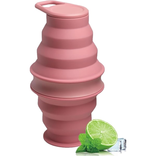Hopfällbar vattenflaska, hopfällbar vattenflaska i silikon, resetillbehör, hopfällbar gymflaska, läckagesäker, vandringstillbehör för resor Pink