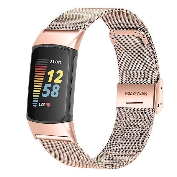 Fitbit Charge 6 5 Milanese Loop urrem i rustfrit stål med rosaguld, A