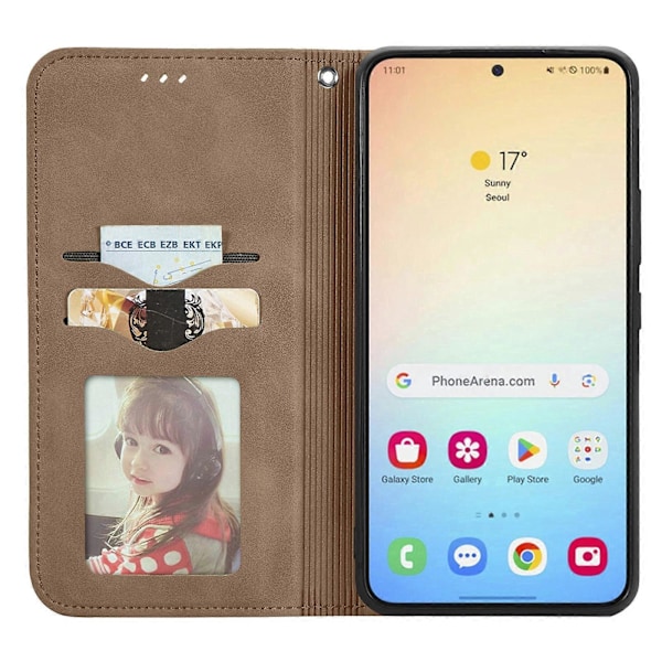 Retro Magnetiskt Läder Skal med Hudkänsla Brown For Samsung Galaxy S25 5G