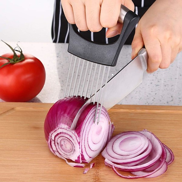 Løg Holder i Rustfrit Stål Frugt Grøntsager Kød Tomat Skærer Skræller Hakker, Rustfrit Stål Skære Køkken Gadget