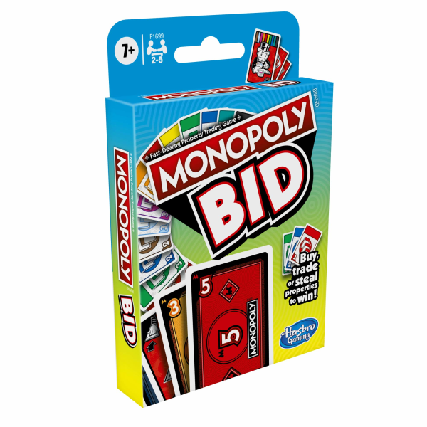 1 eske Monopoly buddspill, raskt kortspill for 4 spillere, spill for familier og barn fra 7 år og oppover