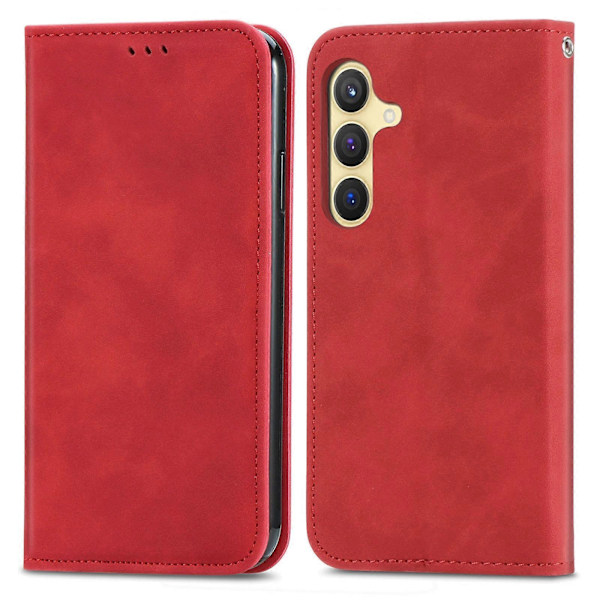Retro Magnetiskt Läder Skal med Hudkänsla Red For Samsung Galaxy S24+ 5G