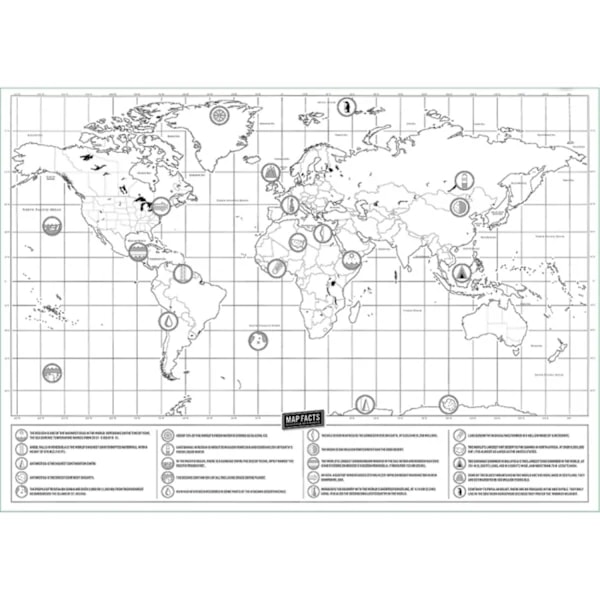Raaputuskartta / Scratch Map / Maailmankartta - 42 x 30 cm Musta