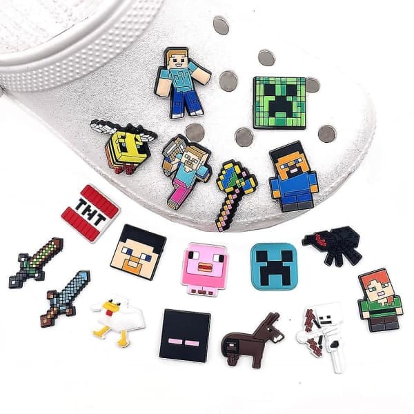 18 stk. Minecraft Sko-pynt, Croc Clog Sko Dekoration til Børn Voksne