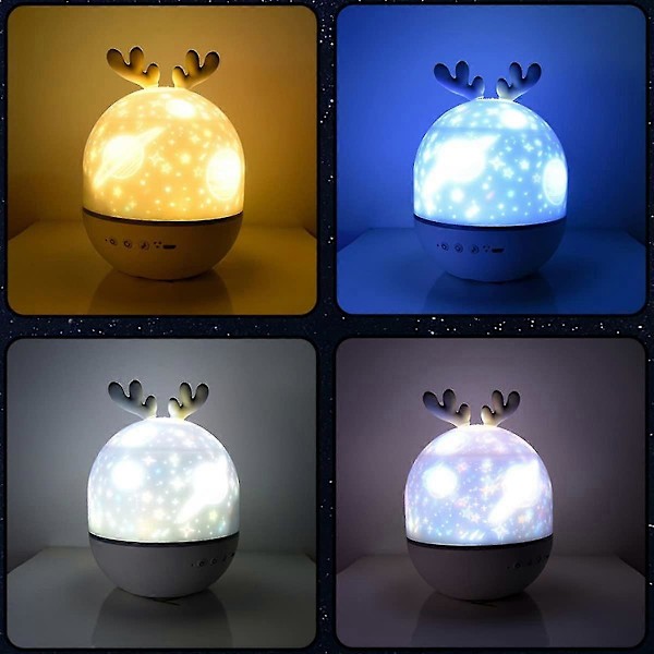 Baby Projektor Natlampe, Led Børne Natlampe Musik Og Lys Lampe 360 Rotation Med 8 Musik 6 Film Temaer, Usb Re