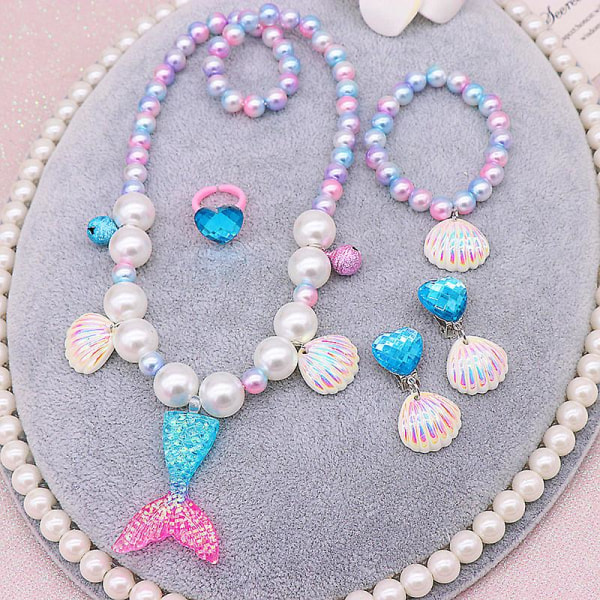 Sjöjungfru smycken för barn, inklusive halsband armband ringar örhängen för flickor, prinsessklänning för sjöjungfru festdekorationer, födelsedagspresent för flickor