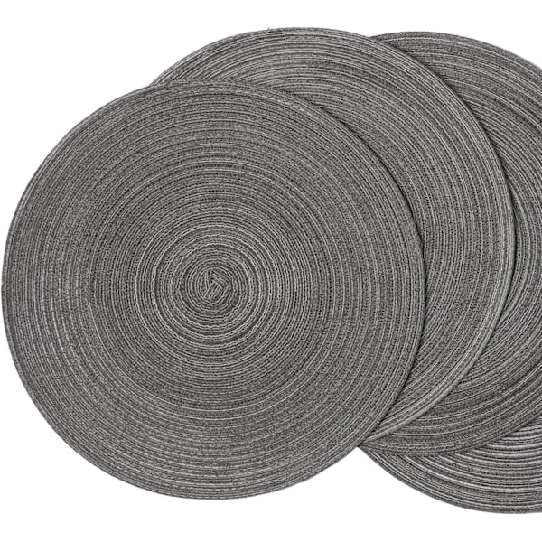 Pyöreät tablettien setti, 6 kpl, punotut kudotut tabletit, pestävät pöytätabletit, pyöreät lämmönkestävät pöytätabletit keittiöön ja ruokailuun Grey