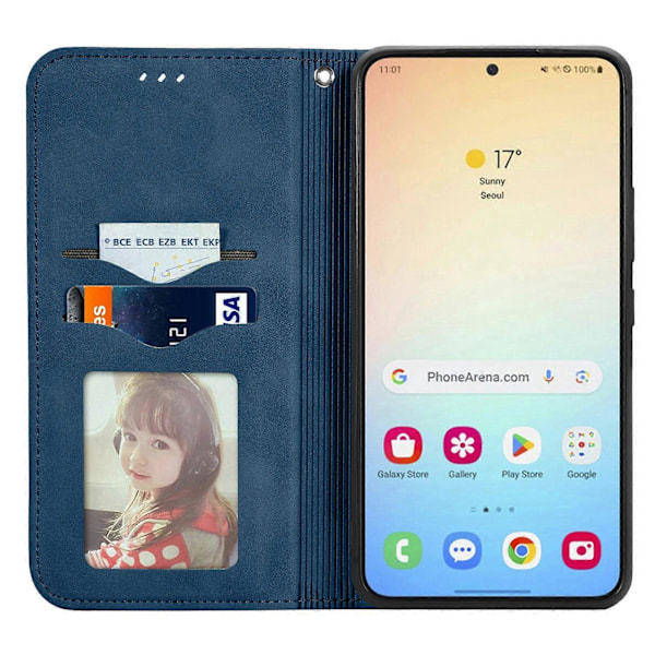 Retro Magnetiskt Läder Skal med Hudkänsla Blue For Samsung Galaxy S25 5G