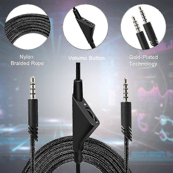 Erstatnings A10-kabel Kompatibel med Astro A10 Headset, Qjyth A10 Inline Volum Lydkabel for Astro A10/a40/a40tr Gam