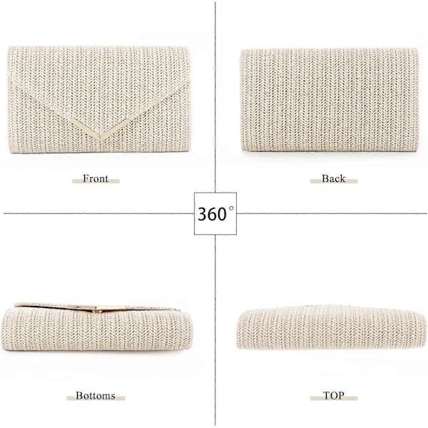 Stråtaske Clutch Raffia Rattan Sommertaske Vævede Strandtasker til Kvinder Bryllup Ferie Rejse Party 2024 (FMY) Beige