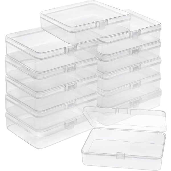 Small Clear Plastic Storage Box With Hinged Lid (pack Of 12) - L11.2 X W8.3 X H2.8 Cm - Mini Plastic Storage Box For Pills, Beads, Jewelry And Crafts