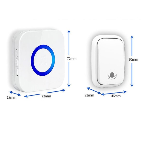 Trådløs dørklokke Vanntett elektronisk klokke sett med batteri, 38 melodier på 4 volumnivåer for hjem, hvit