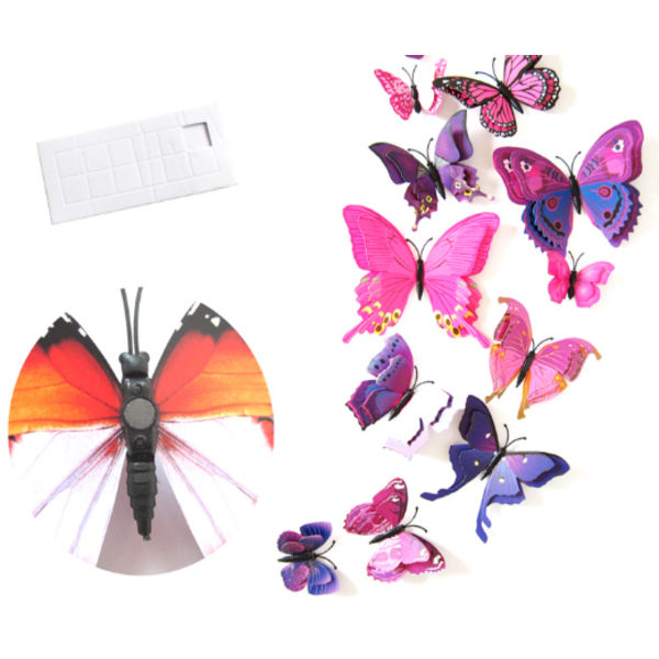 Purppura, 24 kpl 3D Butterfly Seinätarrat Butterfly