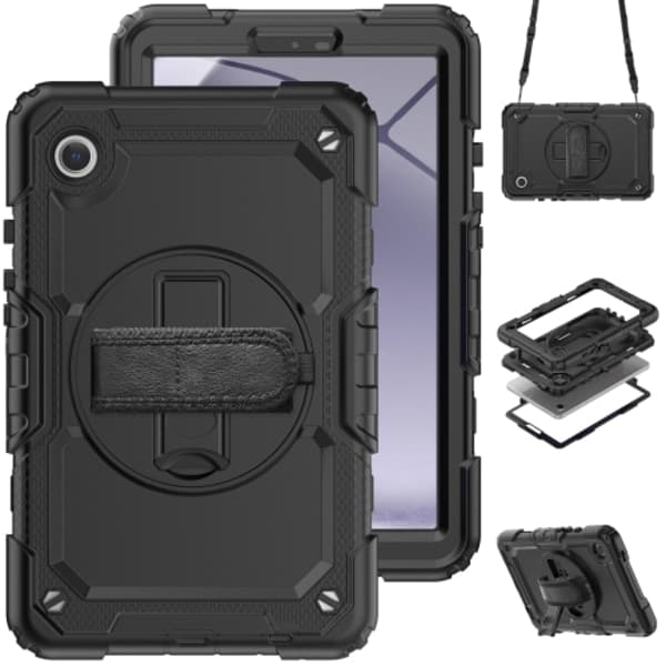 Samsung Galaxy Tab A9 Cover i silikone + PC med skulderrem Sort, A