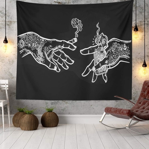 Hands Wall Tapestry (150×130cm) Vit och svart blommig, rolig