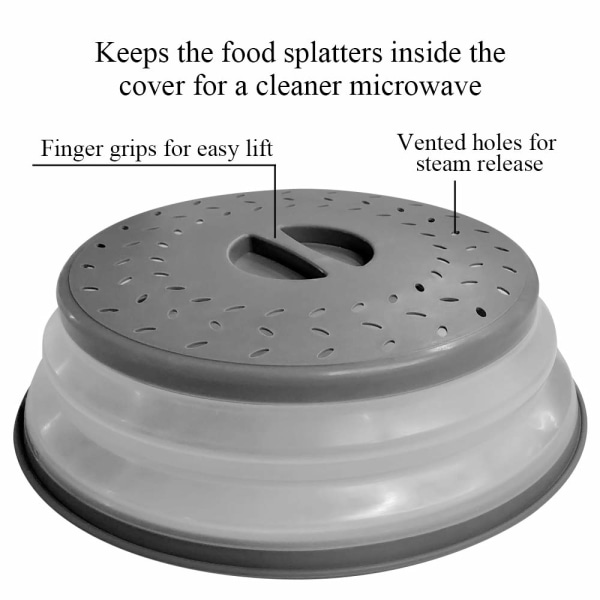 Sammenleggbart deksel til mikrobølgeovnen, BPA-fritt, lett å gripe, beskyttende deksel for dampavtrekk for mikrobølgeovn og fruktfilter